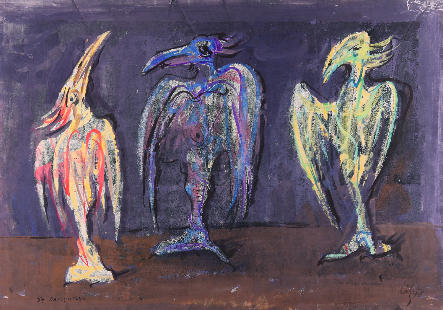 DIE UNTERHALTUNG 1947 33,4 x 48,0 cm Gouache auf Druckfarben IMG_2911