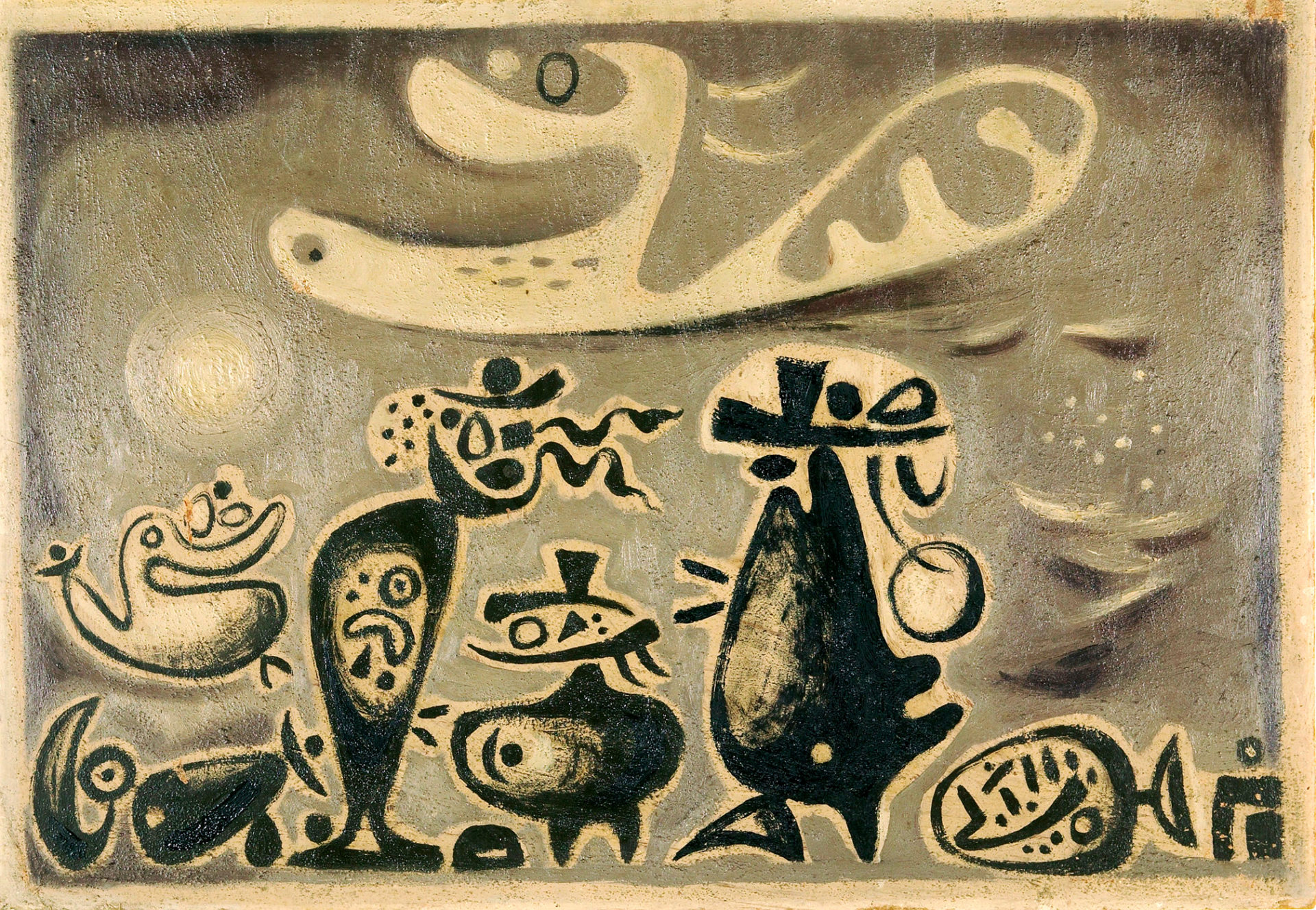 Zu 24 Variationen mit einer Faktur 1949 45 x 65 cm Abb. groß Öl und Sand auf Hartfaser