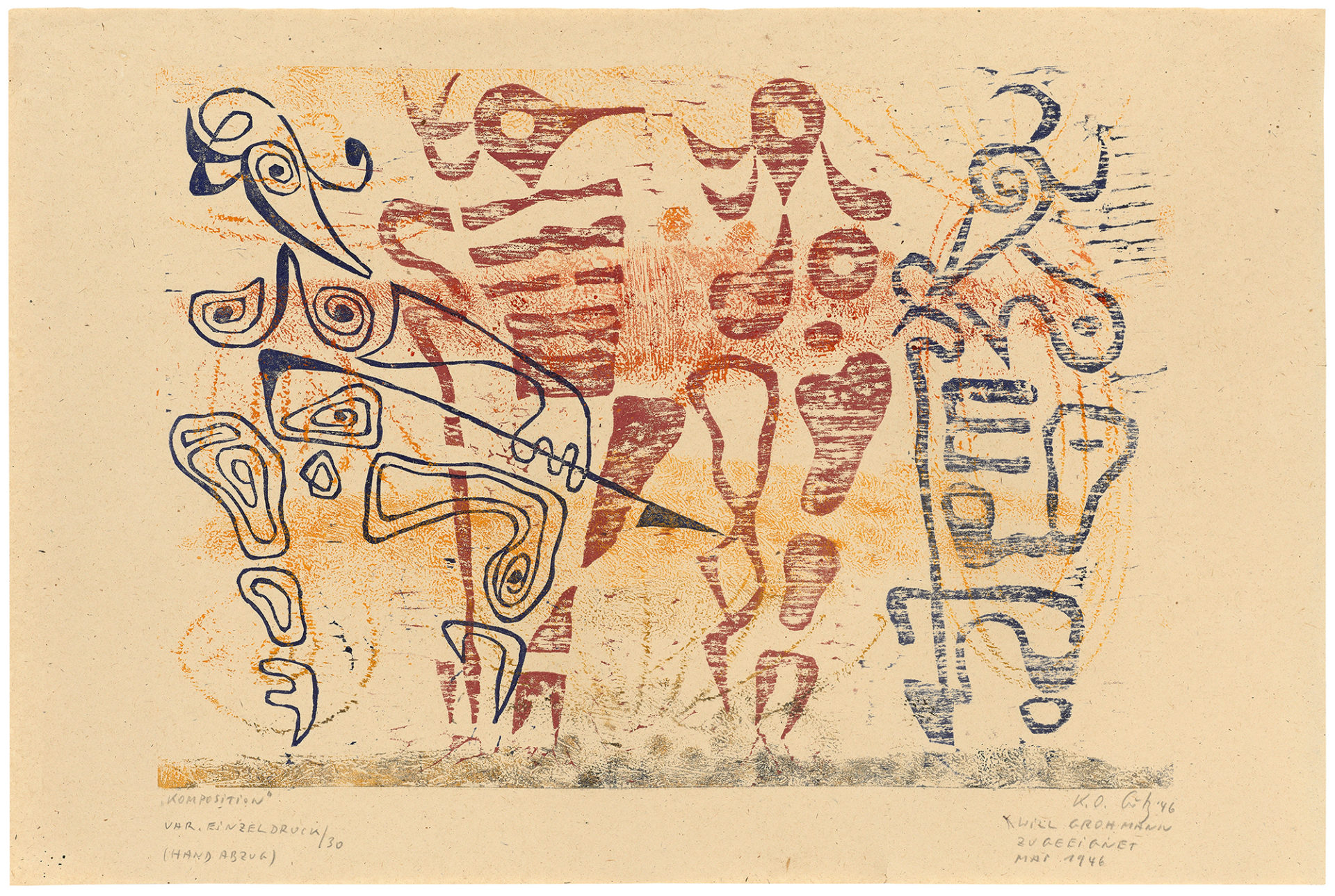 KOMPOSITION 1946 31,5x48cm Farbholzschnitt Grohmann 24